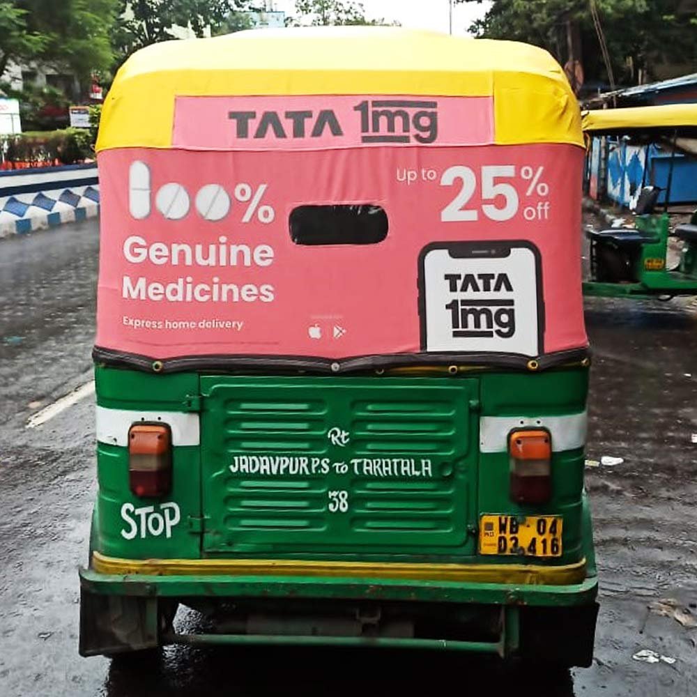 An rickshaw branding uses vehicles like taxis, rickshaws, and buses for mobile ads, ensuring high visibility and brand reach on the go.