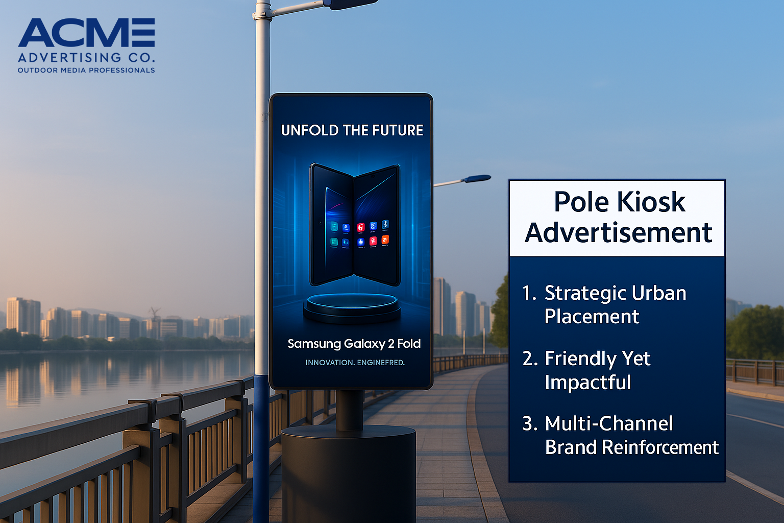 A pole kiosk advertising is a compact, high-impact OOH advertisement placed on street poles, ensuring maximum visibility for local audiences.