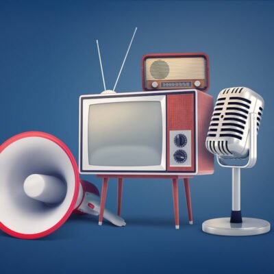 TV-radio-set-a-microphone-and-a-megaphone