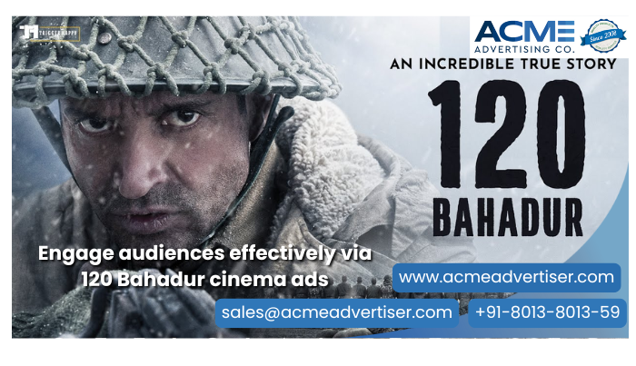Soldier in snowy terrain from 120 Bahadur ad, promoting ACME’s cinema ads for emotional, patriotic, and high-engagement brand campaigns.