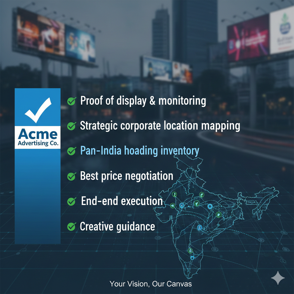 what acme advertising co offers: corporate area hoarding booking
