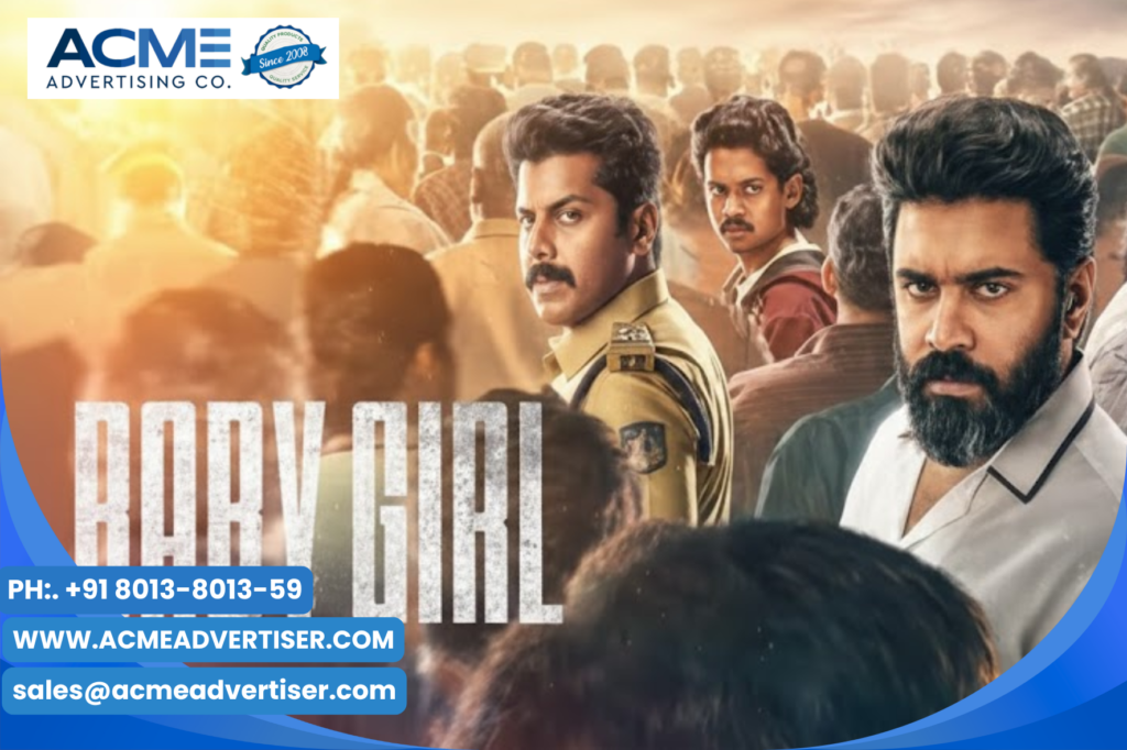 Baby girl trending movie in cinema brand advertising with Acme Advertising Co