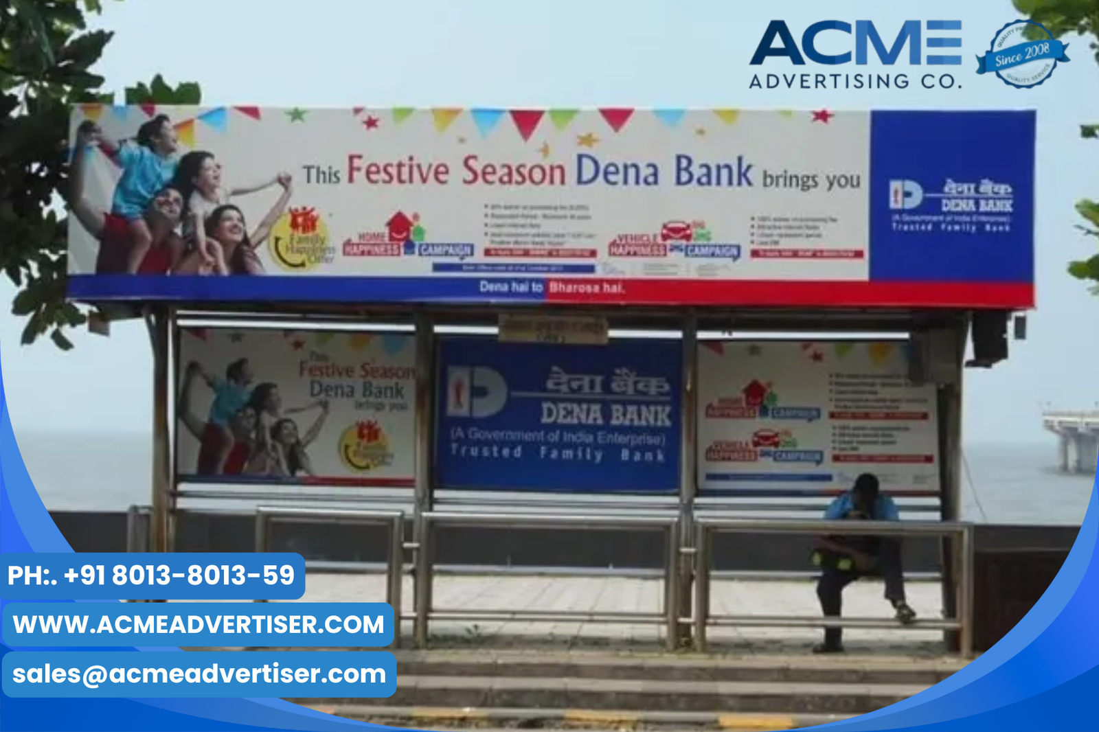Bus shelter brand advertising with Acme Advertising Co