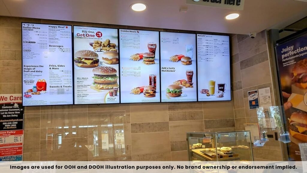 LED Clip On Branding applied to digital menu boards inside quick service restaurants for clear brand communication
